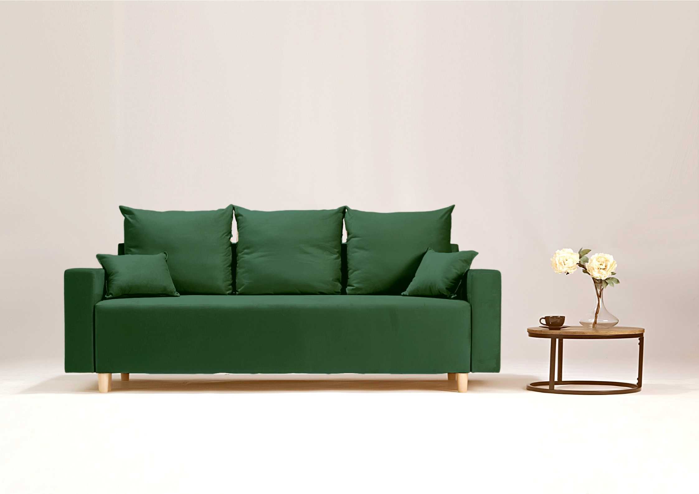 Zielona skandynawska sofa rozkładana